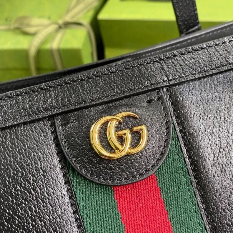 Replica bags lv Double G Gucci Ophidia Leather Tote Black