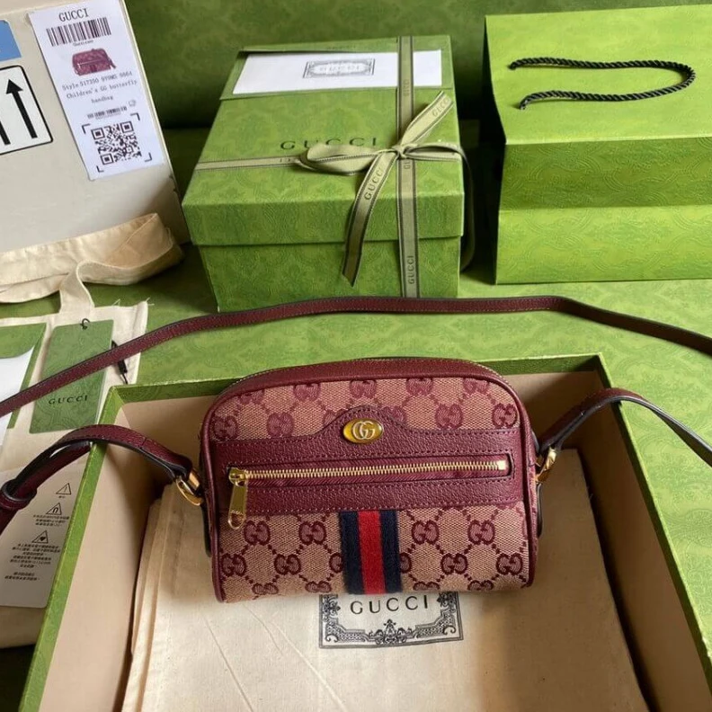 Replica bag The mini O Gucci Ophidia Mini Bag With Web Burgundy