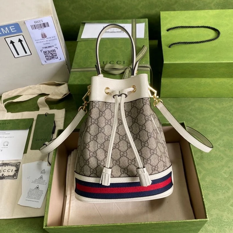 Leather h Gucci Ophidia Small GG Bucket Bag White