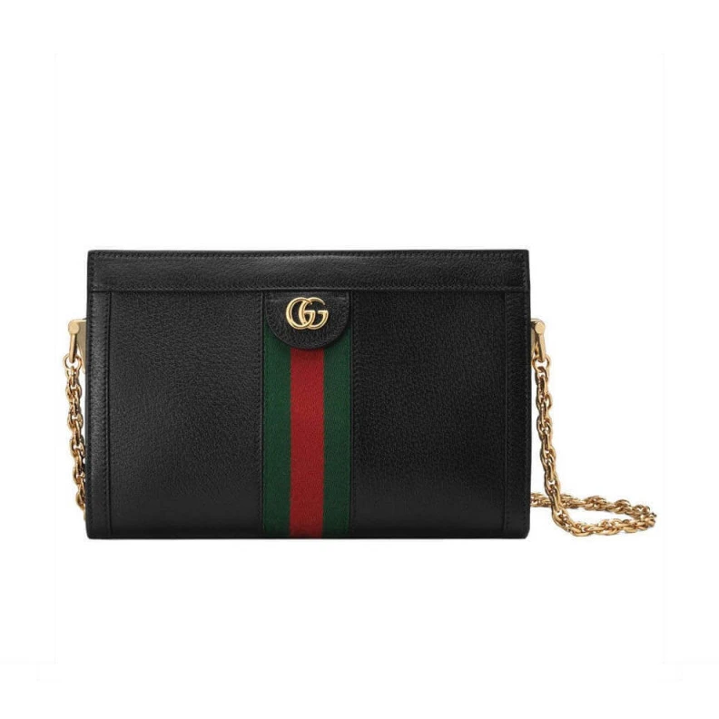 Shiny gol Gucci Ophidia Small Shoulder Bag in Black Leather