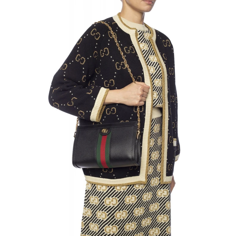Replica bags lv Shiny gol Gucci Ophidia Small Shoulder Bag in Black Leather