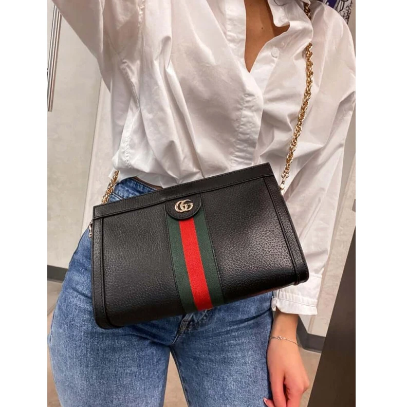 Replica bags lv Shiny gol Gucci Ophidia Small Shoulder Bag in Black Leather