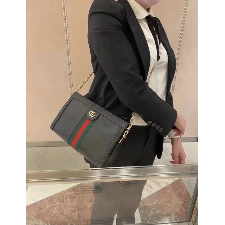 Replica bags lv Shiny gol Gucci Ophidia Small Shoulder Bag in Black Leather