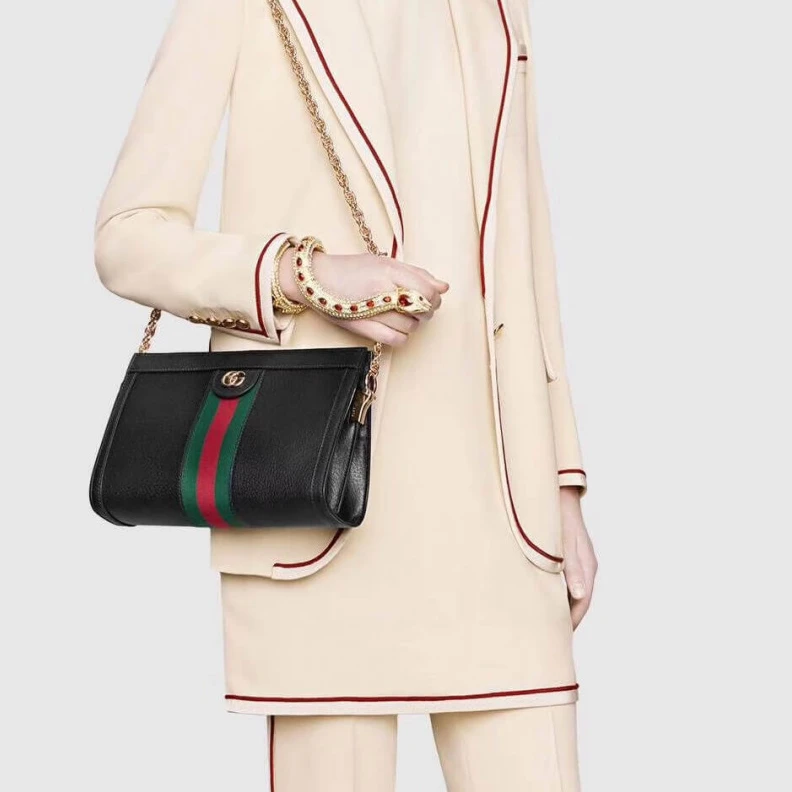 Replica bags lv Shiny gol Gucci Ophidia Small Shoulder Bag in Black Leather