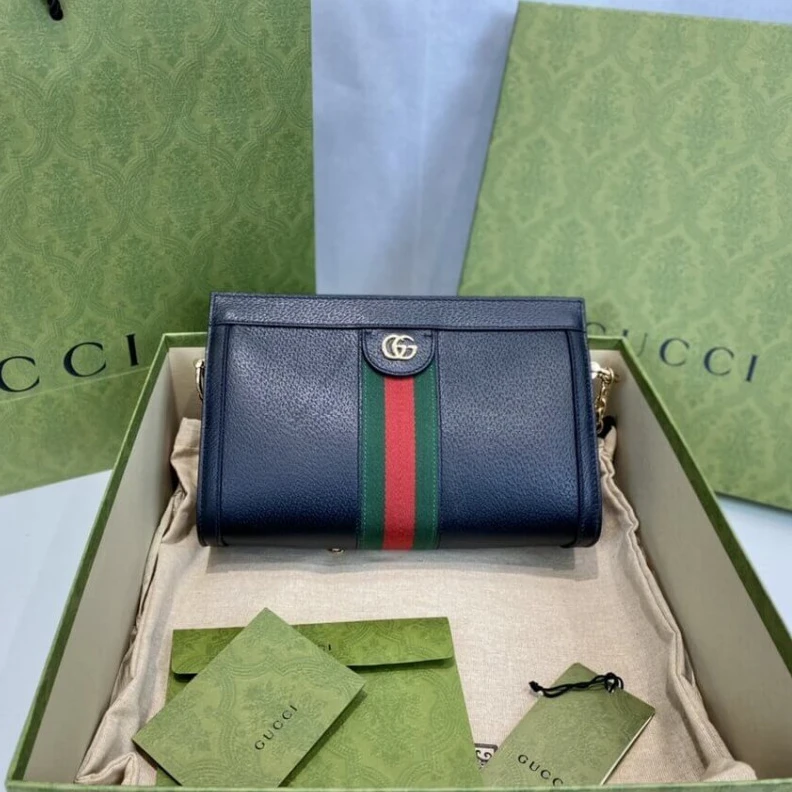 Replica bags lv Shiny gol Gucci Ophidia Small Shoulder Bag in Black Leather