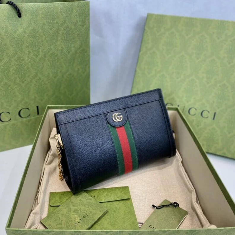 Replica bags lv Shiny gol Gucci Ophidia Small Shoulder Bag in Black Leather