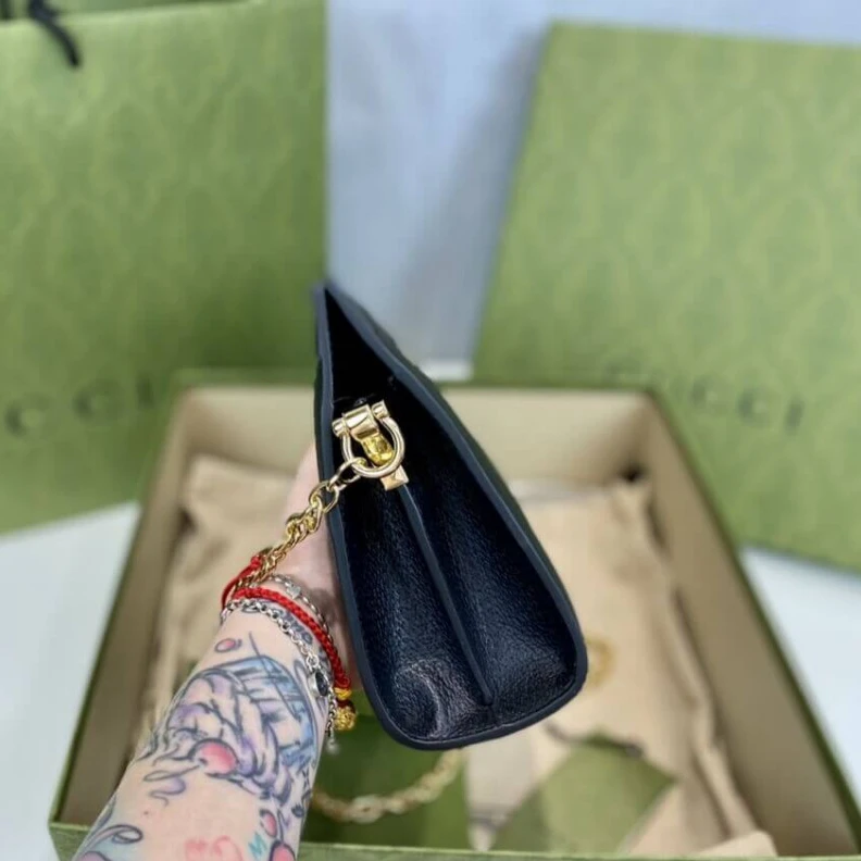 Replica bags lv Shiny gol Gucci Ophidia Small Shoulder Bag in Black Leather