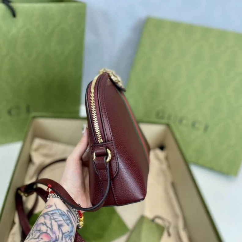 Replica bag Interior Gucci Ophidia Small Shoulder Bag in Burgundy Leather