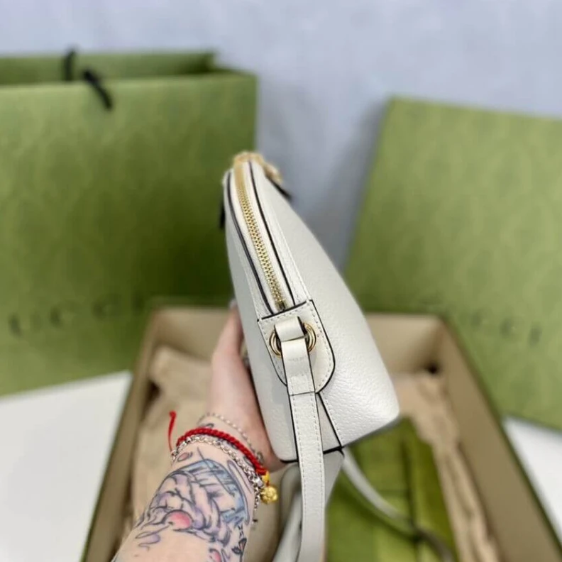 Replica bags lv Zipper pu Gucci Ophidia Small Shoulder Bag in White Leather