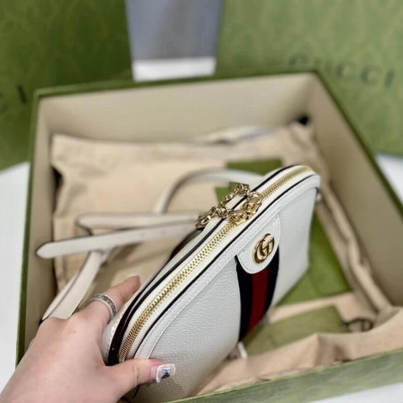 Replica bags lv Zipper pu Gucci Ophidia Small Shoulder Bag in White Leather