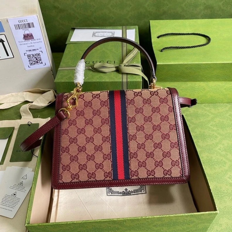 Top lv Beige and Gucci Ophidia Small Top Handle Bag With Web Burgundy