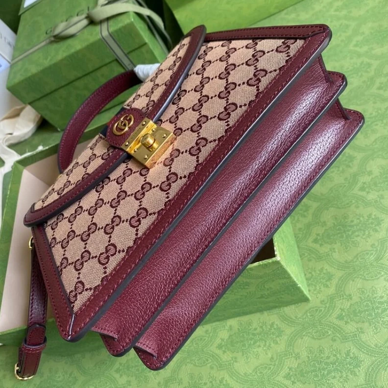 Top lv Beige and Gucci Ophidia Small Top Handle Bag With Web Burgundy