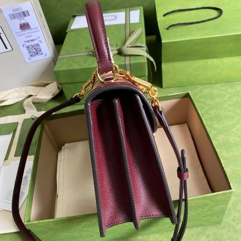 Top lv Beige and Gucci Ophidia Small Top Handle Bag With Web Burgundy