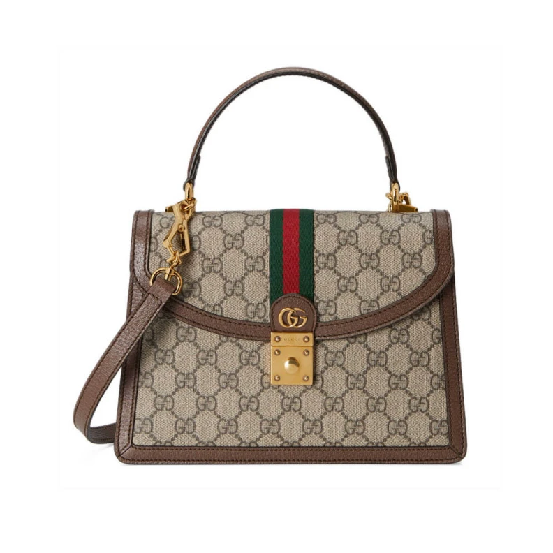 Beige and Gucci Ophidia Small Top Handle Bag With Web