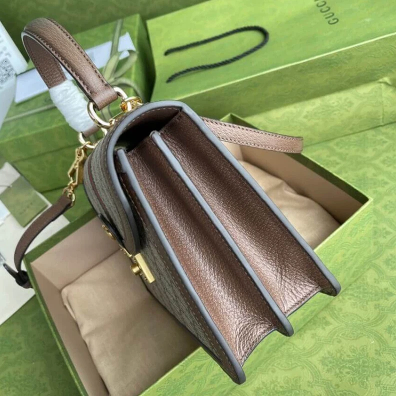 Kitlife Beige and Gucci Ophidia Small Top Handle Bag With Web