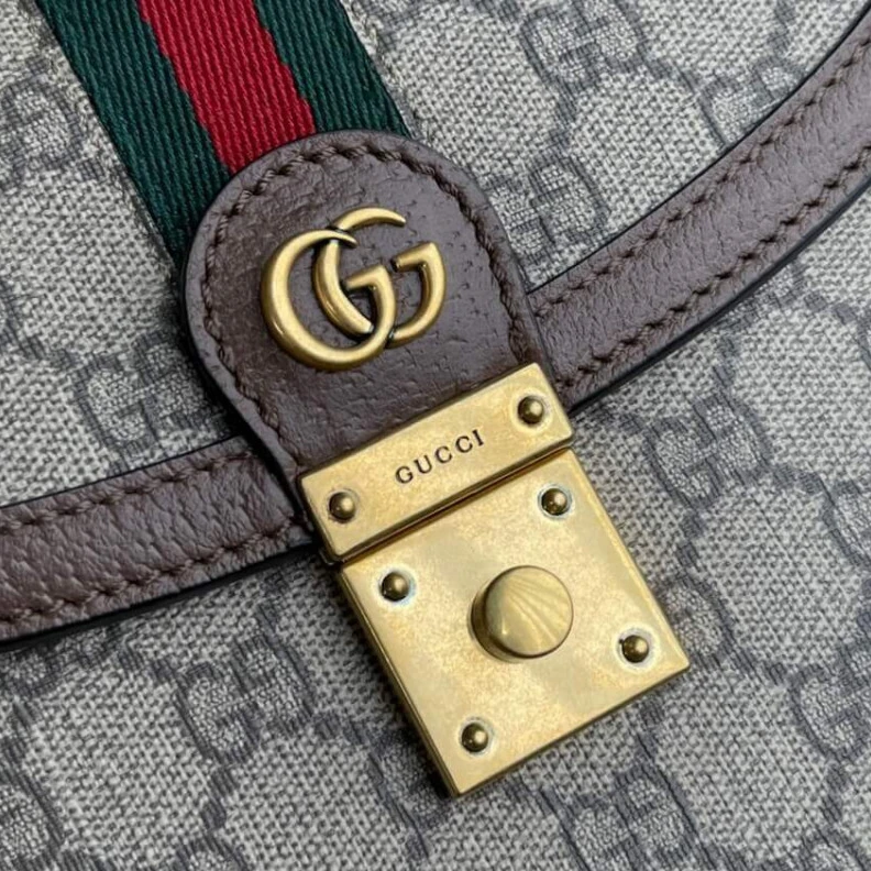 Kitlife Beige and Gucci Ophidia Small Top Handle Bag With Web