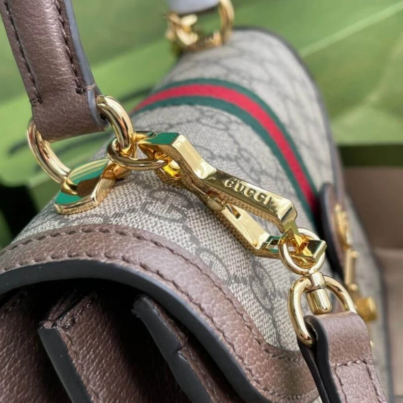Kitlife Beige and Gucci Ophidia Small Top Handle Bag With Web
