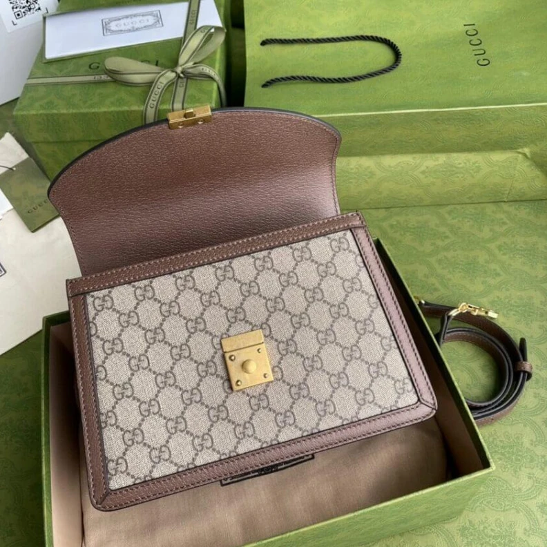 Kitlife Beige and Gucci Ophidia Small Top Handle Bag With Web