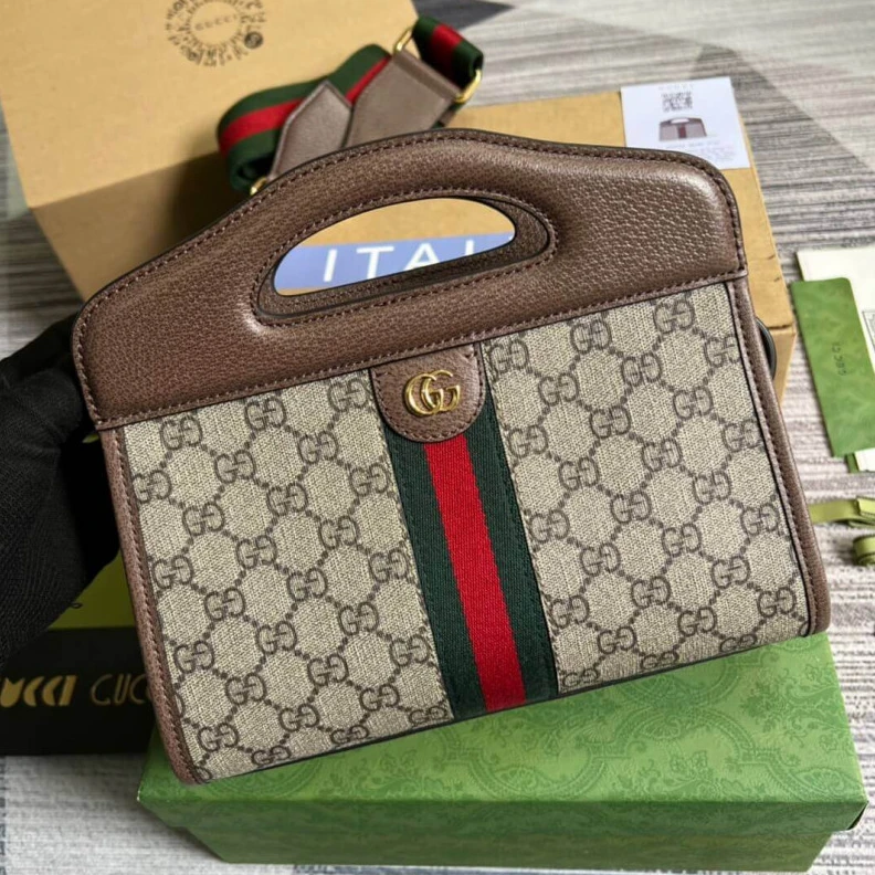 Lv belts replica Microfibr Gucci Ophidia Small Tote With Web Brown