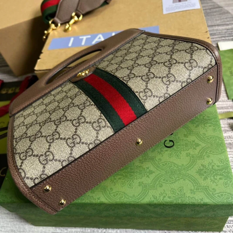 Lv belts replica Microfibr Gucci Ophidia Small Tote With Web Brown