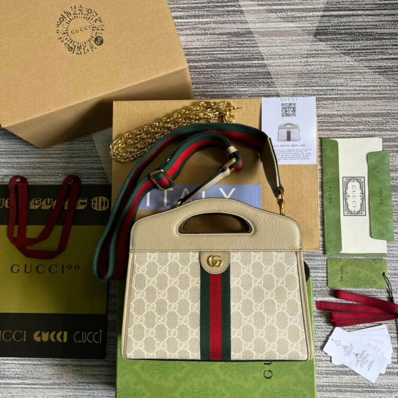 Top lv Cotton li Gucci Ophidia Small Tote With Web White