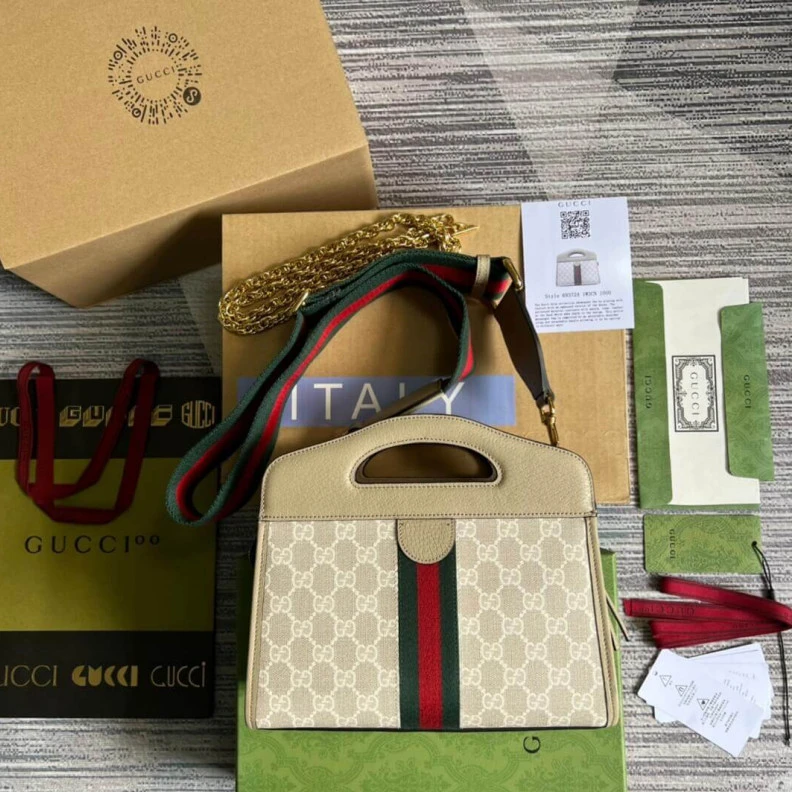 Top lv Cotton li Gucci Ophidia Small Tote With Web White