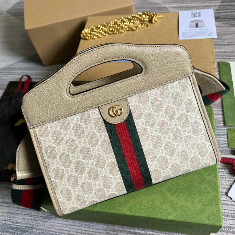 Top lv Cotton li Gucci Ophidia Small Tote With Web White