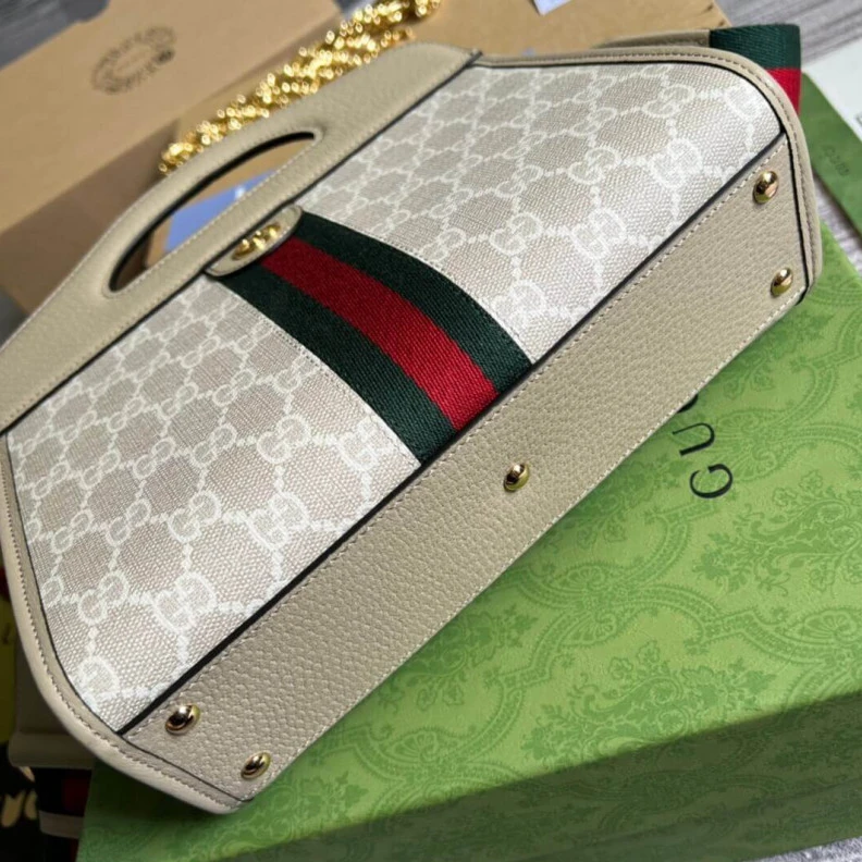 Top lv Cotton li Gucci Ophidia Small Tote With Web White