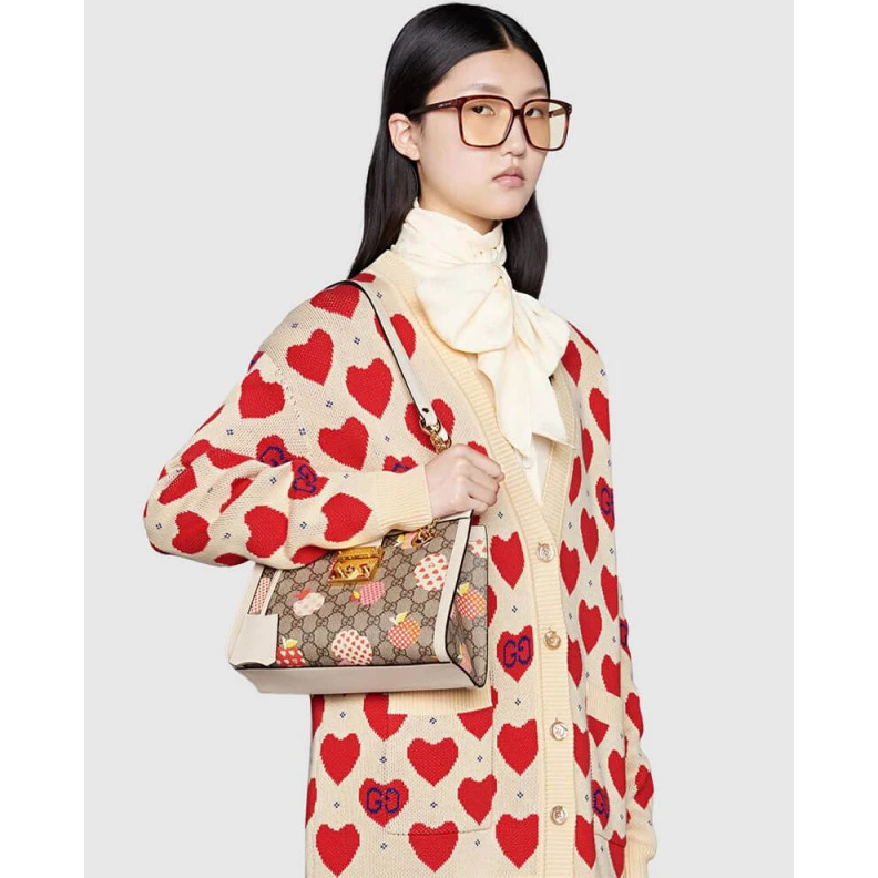 Top lv Key with Gucci Padlock GG Heart Apple Pattern Small Shoulder Bag