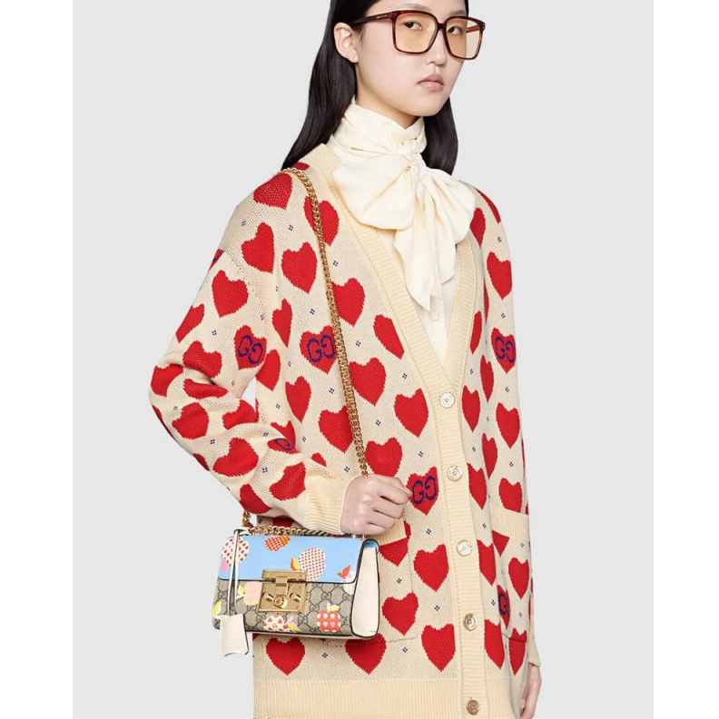 Louis vuitton locations Key with Gucci Padlock Heart Apple Pattern Small Shoulder Bag Blue