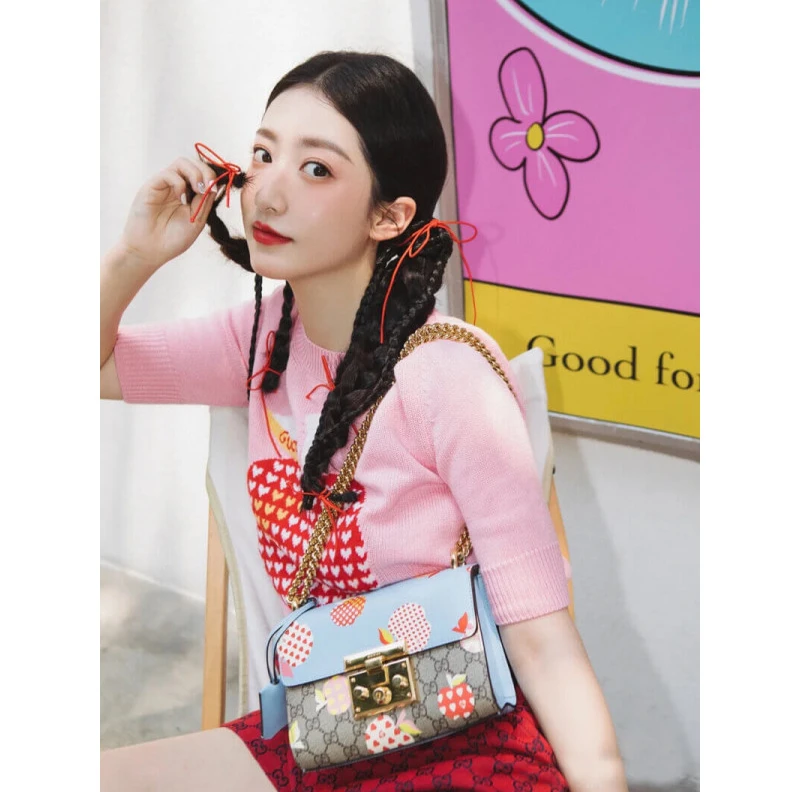 Louis vuitton locations Key with Gucci Padlock Heart Apple Pattern Small Shoulder Bag Blue