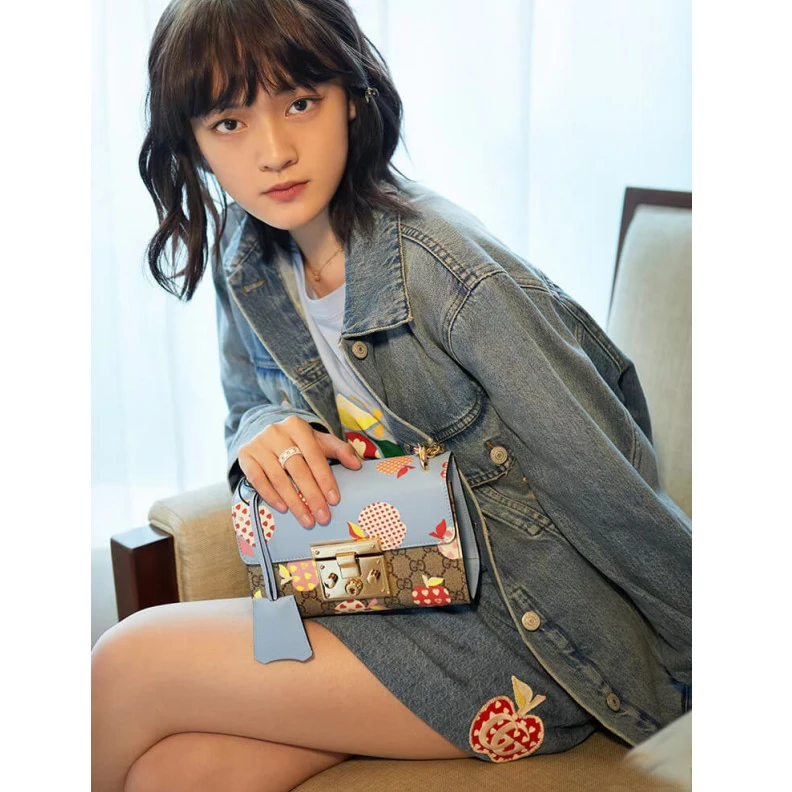 Louis vuitton locations Key with Gucci Padlock Heart Apple Pattern Small Shoulder Bag Blue