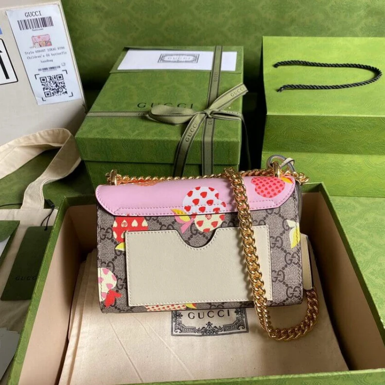 Kitlife Goldtoned Gucci Padlock Heart Apple Pattern Small Shoulder Bag Pink