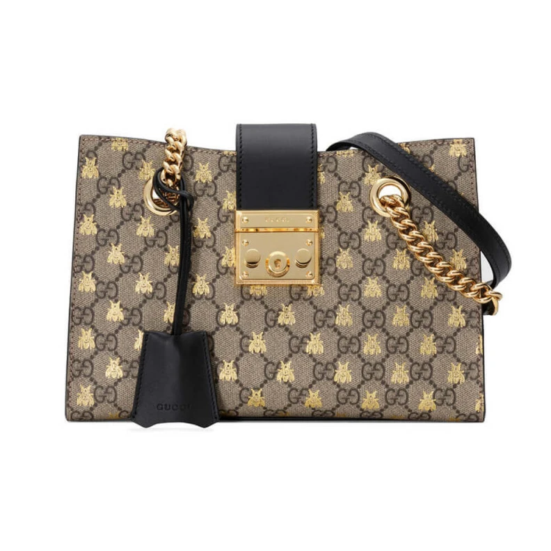 Microfibe Gucci Padlock Medium GG Bees Shoulder Bag