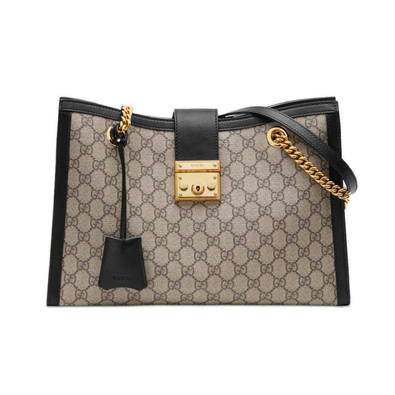 Shiny gol Gucci Padlock Medium GG Shoulder Bag Black