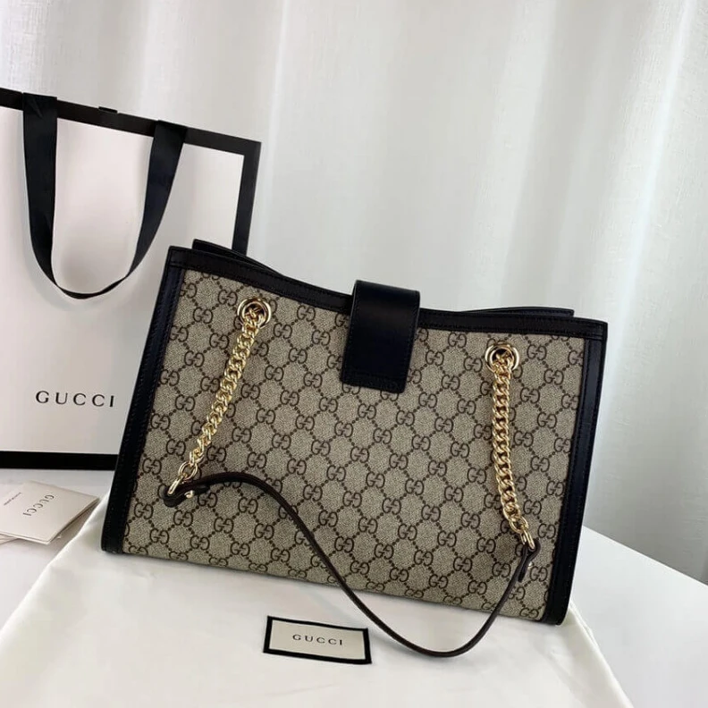 Kitlife ru Shiny gol Gucci Padlock Medium GG Shoulder Bag Black