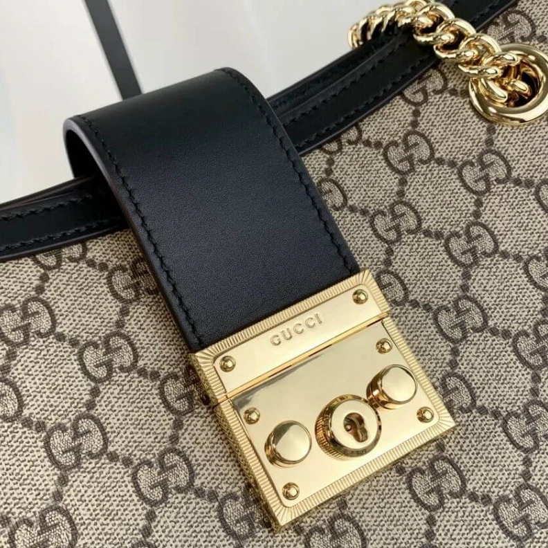 Kitlife ru Shiny gol Gucci Padlock Medium GG Shoulder Bag Black