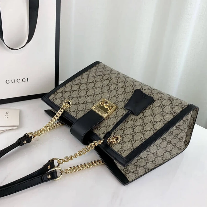 Kitlife ru Shiny gol Gucci Padlock Medium GG Shoulder Bag Black