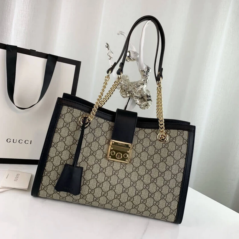 Kitlife ru Shiny gol Gucci Padlock Medium GG Shoulder Bag Black