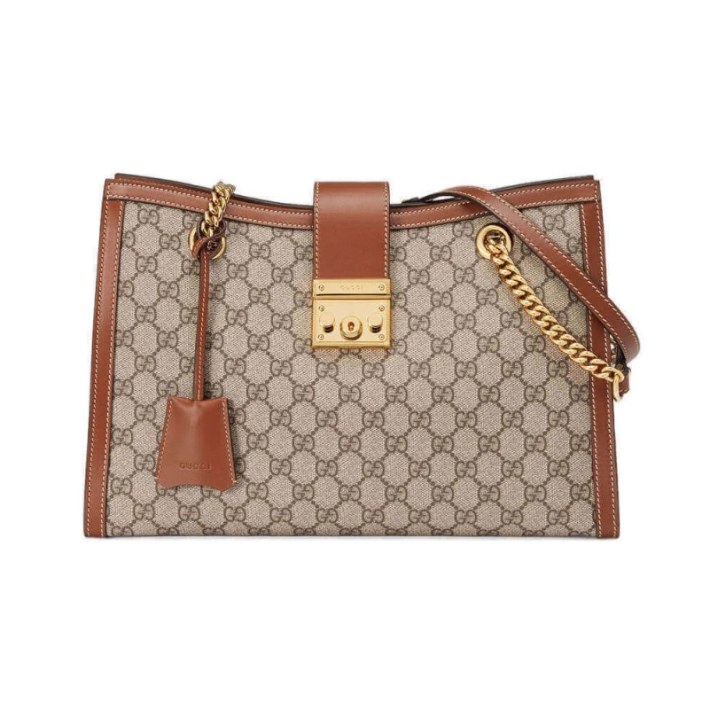Beige ebo Gucci Padlock Medium GG Shoulder Bag Brown