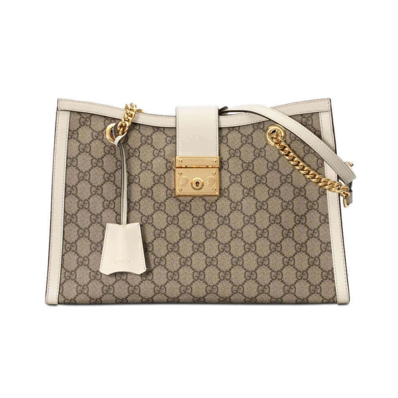 Key with Gucci Padlock Medium GG Shoulder Bag White