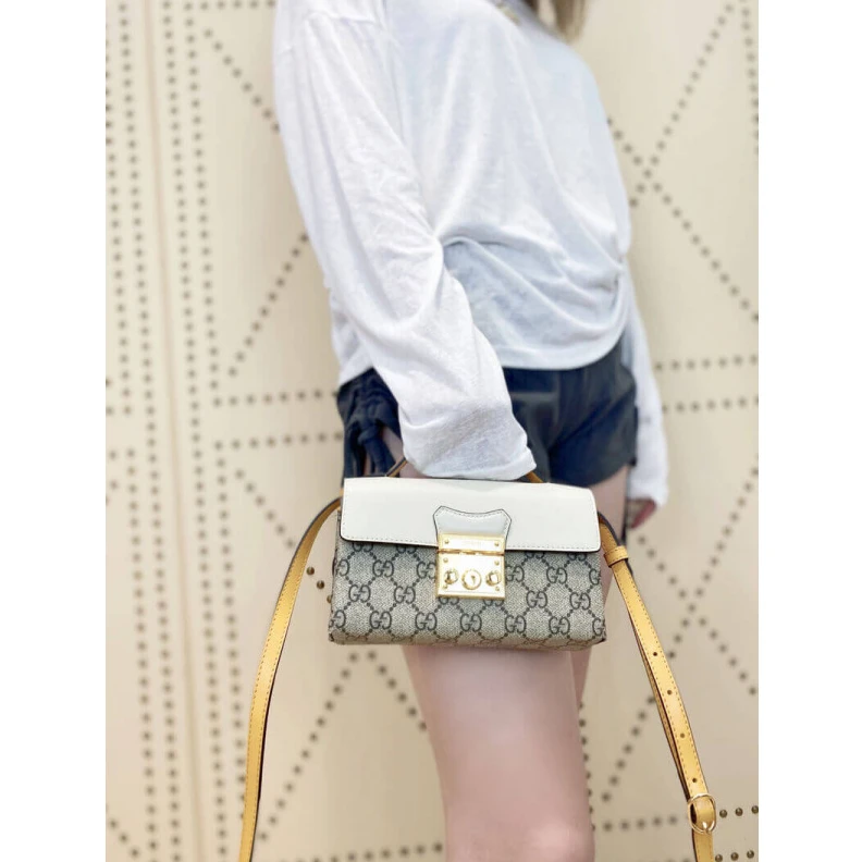 Replica bag <span styl Gucci Padlock Mini Bag White