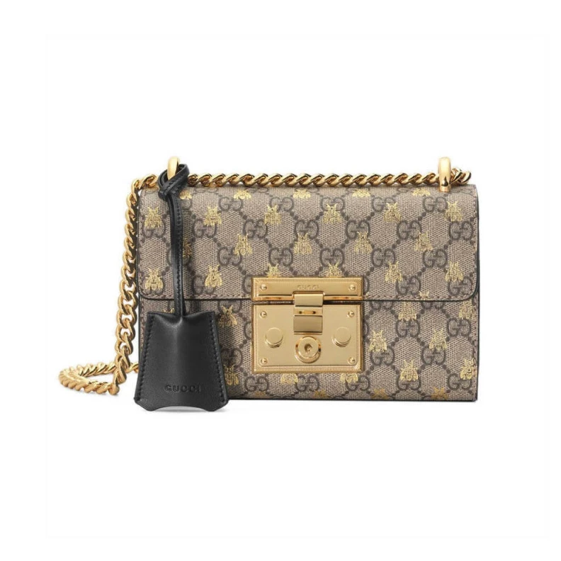 Black lea Gucci Padlock Small GG Bees Shoulder Bag
