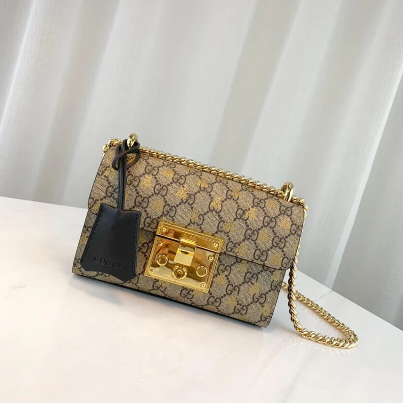 Replica bags Black lea Gucci Padlock Small GG Bees Shoulder Bag