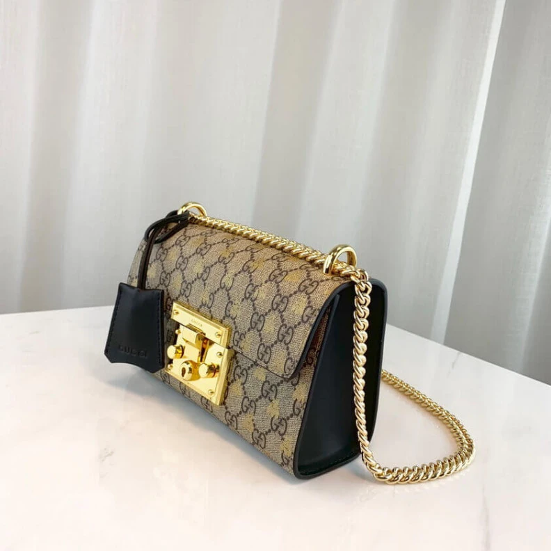 Replica bags Black lea Gucci Padlock Small GG Bees Shoulder Bag