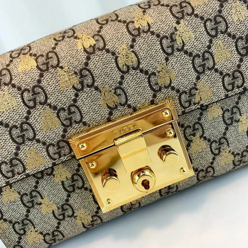Replica bags Black lea Gucci Padlock Small GG Bees Shoulder Bag