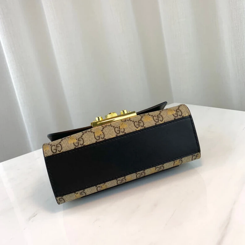 Replica bags Black lea Gucci Padlock Small GG Bees Shoulder Bag