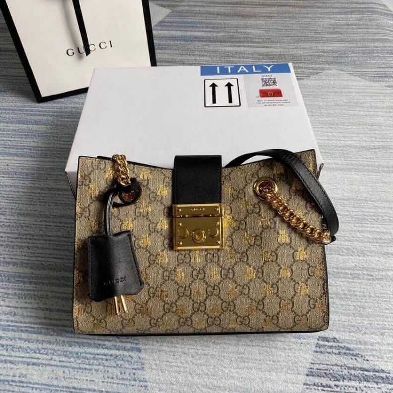 Replica bags 26 x 18 x Gucci Padlock Small GG Bees Shoulder Bag