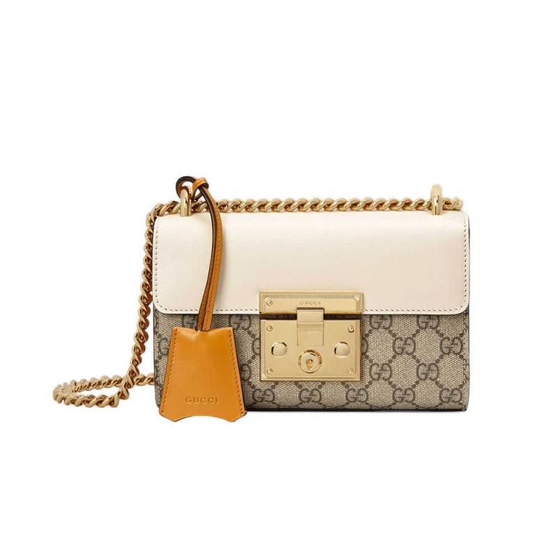 Beige and Gucci Padlock Small GG Shoulder Bag White