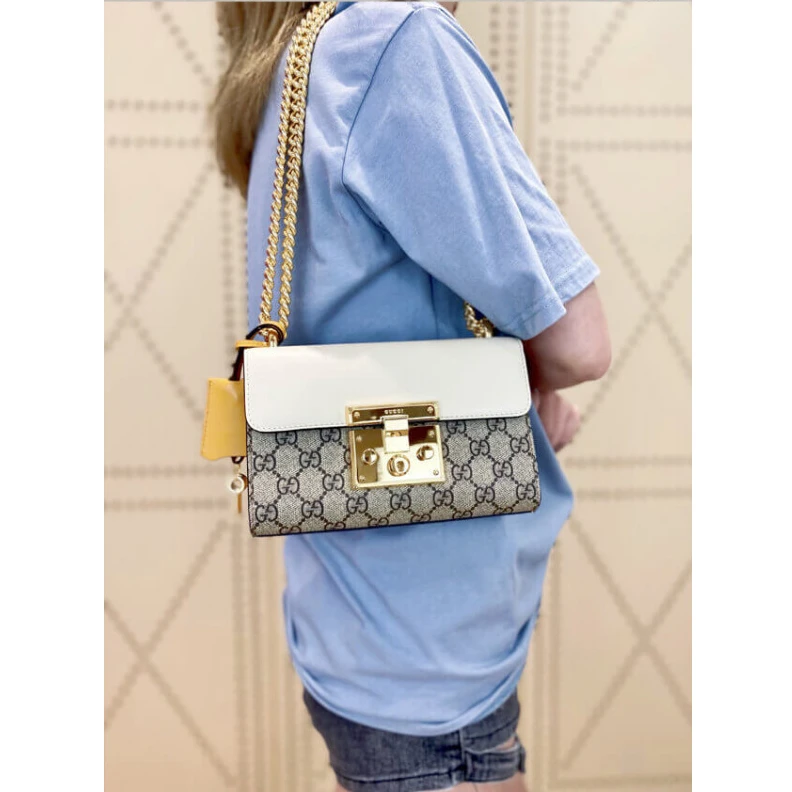 Kitlife Beige and Gucci Padlock Small GG Shoulder Bag White